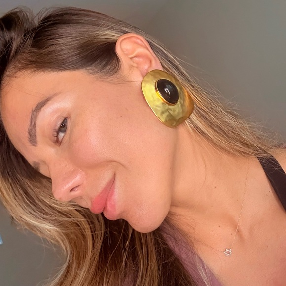 ✨ Saint Laurent Hammered Gold & Black Clip-On Earrings – Modern Statement Design - Picture 6 of 7